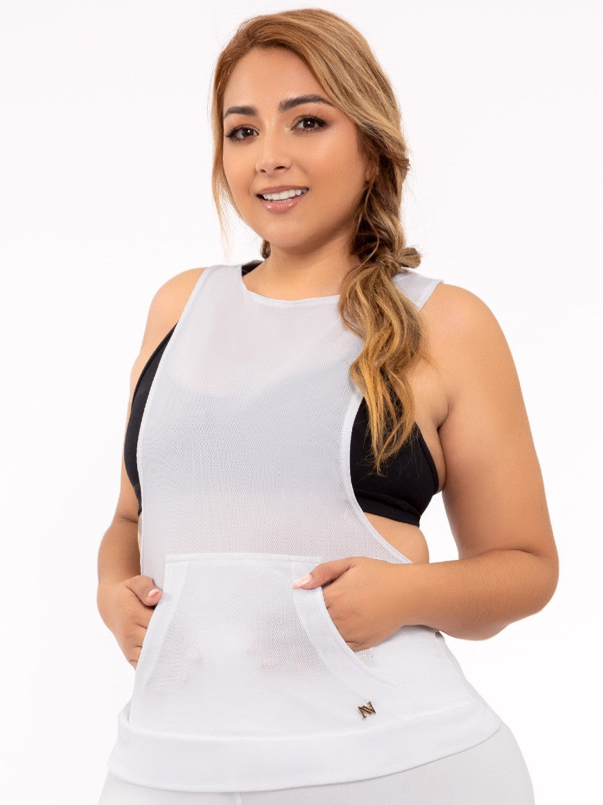 Camiseta sin mangas blanca de enredadera
