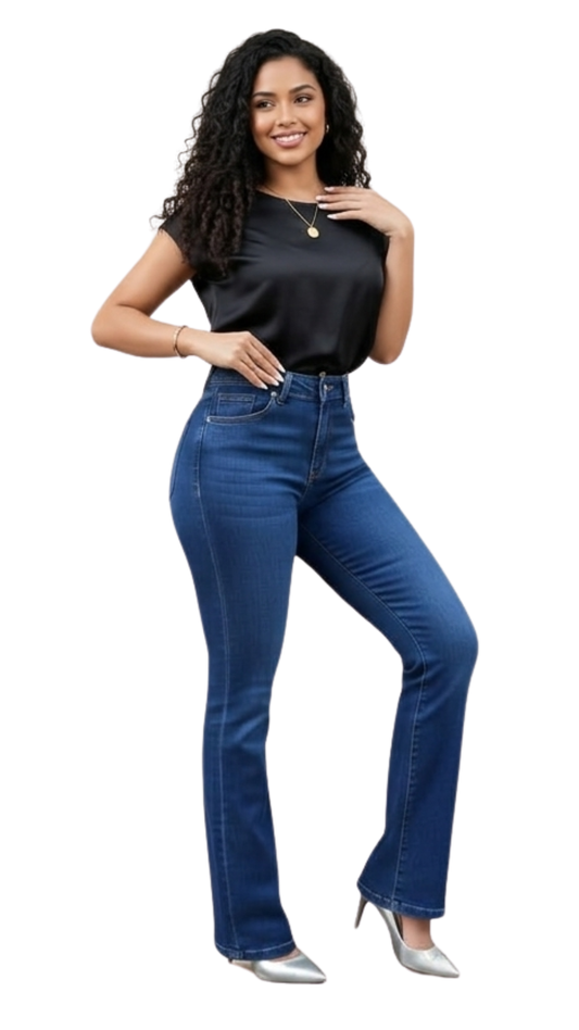 Colombian Jeans 55112B with 1 Button – Blue Tone Wide Boot