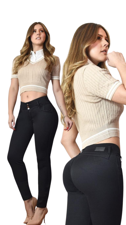 Colombian Black Butt-Lifter Jeans – 3 Buttons, Stretch Fabric | Ref. 55113