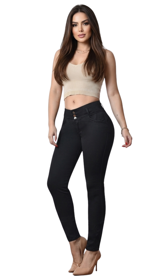 Colombian Black Butt-Lifter Jeans – 3 Buttons, Stretch Fabric | Ref. 55113