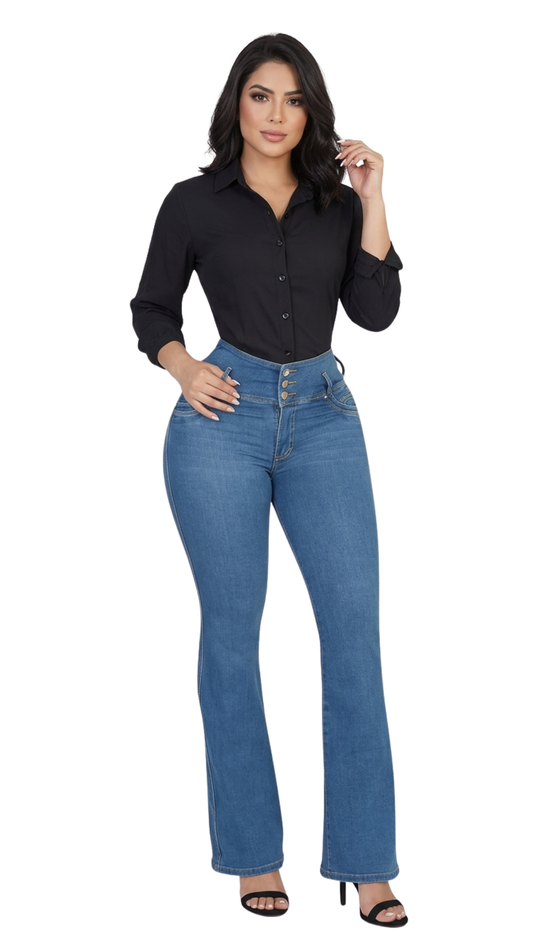 Colombian Bell-Bottom Jeans Ref. 55114 with 3 Buttons – Light Blue Butt-Lifting Effect
