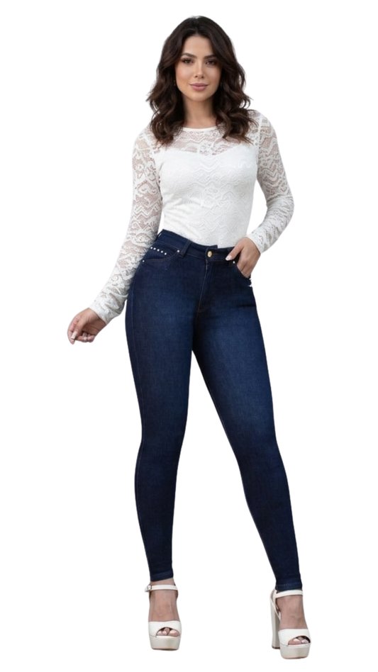 Colombian Jeans Ref. 55120B with 1 Button – Petroleum Blue Eighties Style