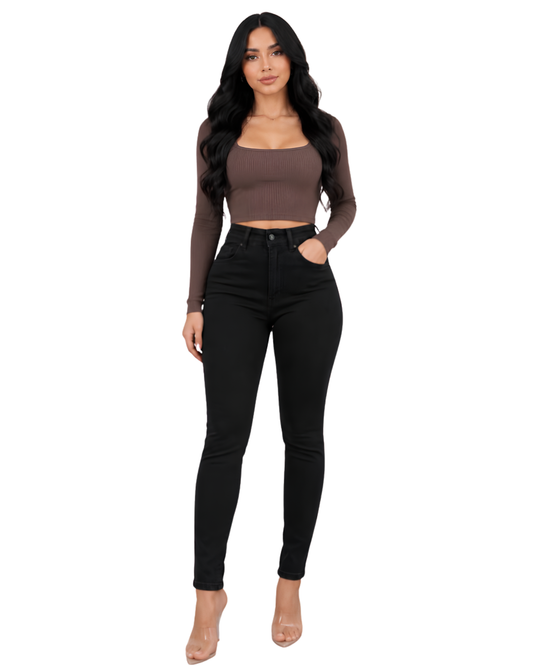 Women’s Colombian Black High-Waisted Skinny Jeans – Ref. 55169