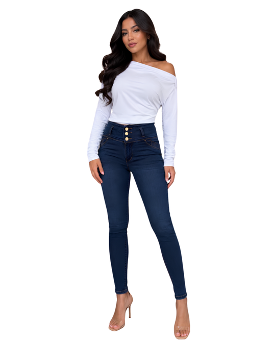 Women’s Colombian Dark Blue High-Waisted Skinny Jeans – Ref. 55172
