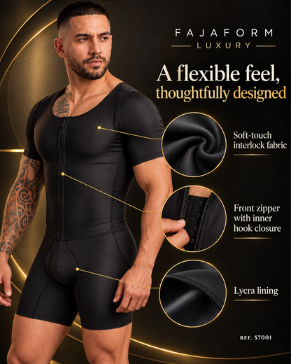 Men’s Mid-Thigh Shaper with Short Sleeves | Ref. 57001