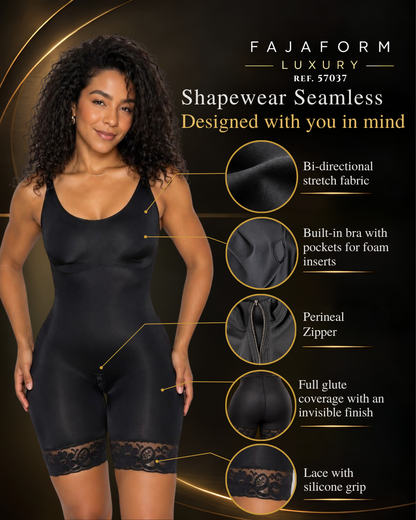 Medium-Compression Seamless Mid-Thigh Bodysuit with Adjustable Straps | Ref. 57037