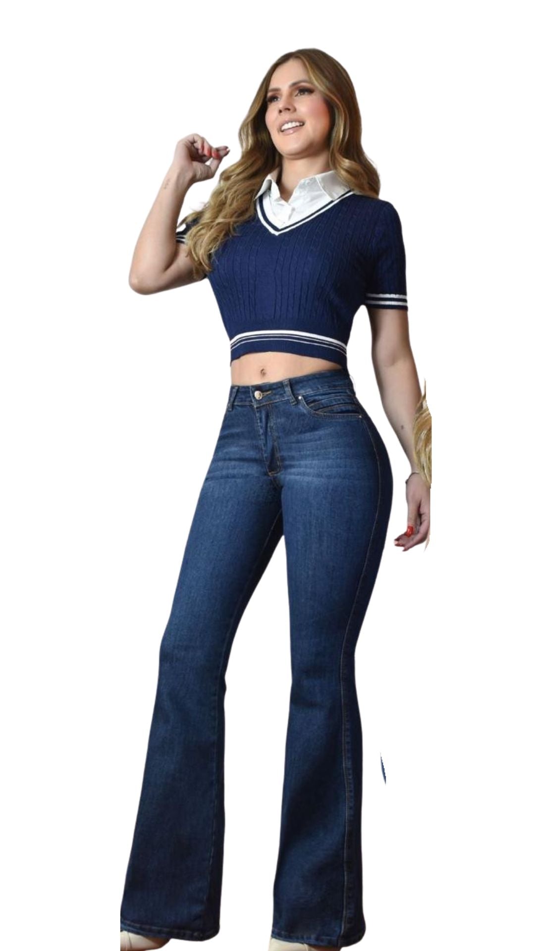 Colombian Jeans – Petrol Blue, Stretch Fabric, 1-Button Style | Ref. 55112