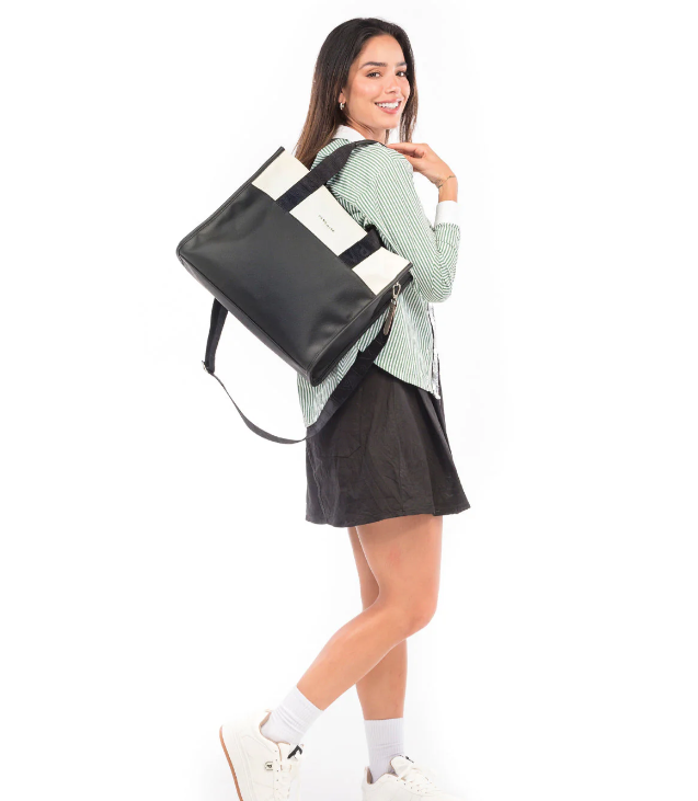 Bolso Shopping Clásico Negro x Crema Ref.P548